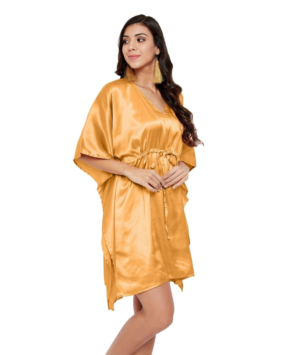Solid Apricot Tan Satin Plus Size Tunic Top For Women