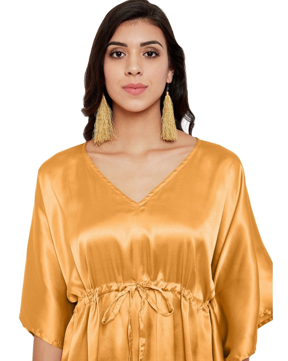 Solid Apricot Tan Satin Plus Size Tunic Top For Women
