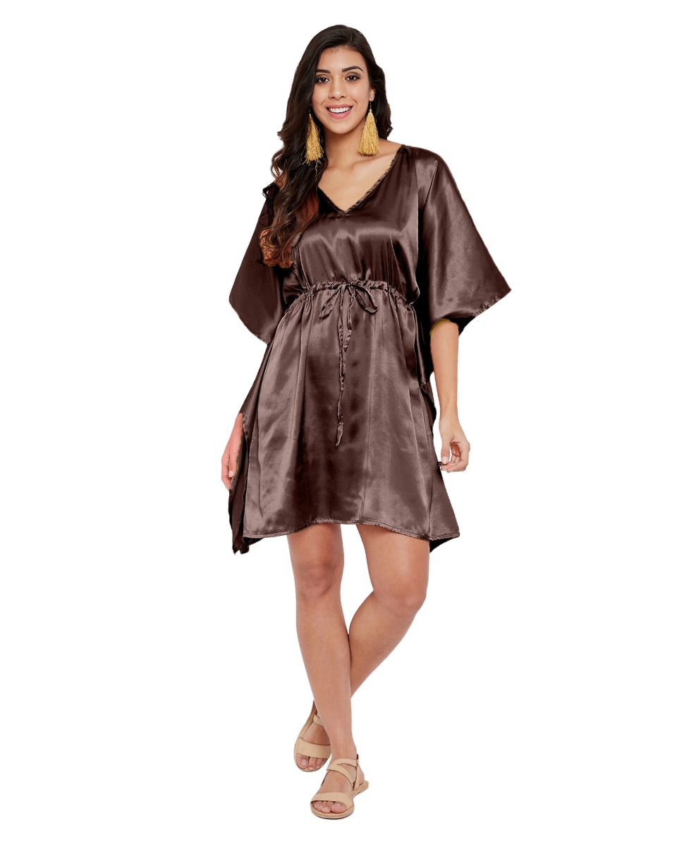 Solid Brunette Brown Satin Plus Size Tunic Top For Women