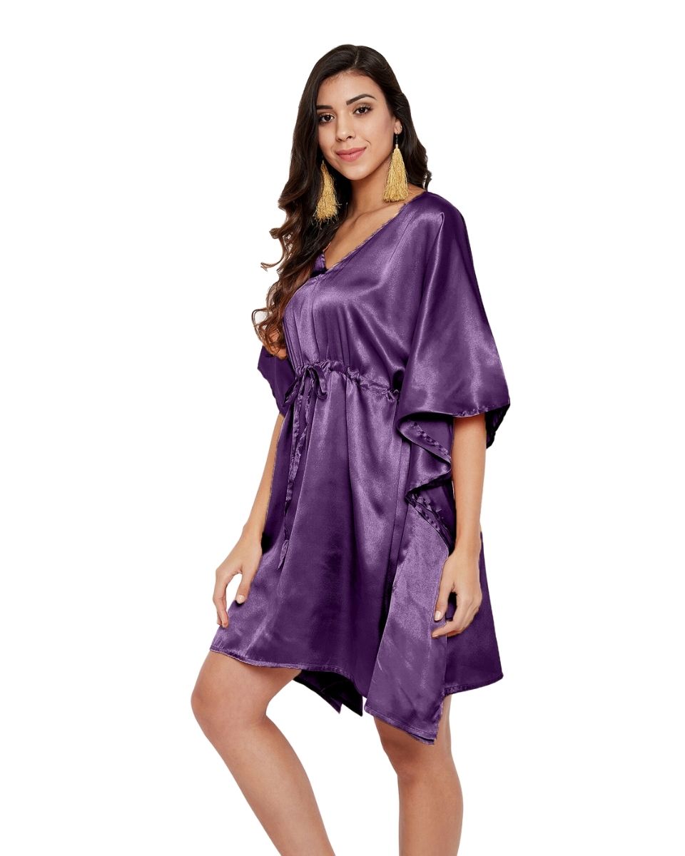 Solid Bordeaux Plus Size Purple Satin Tunic Top For Women