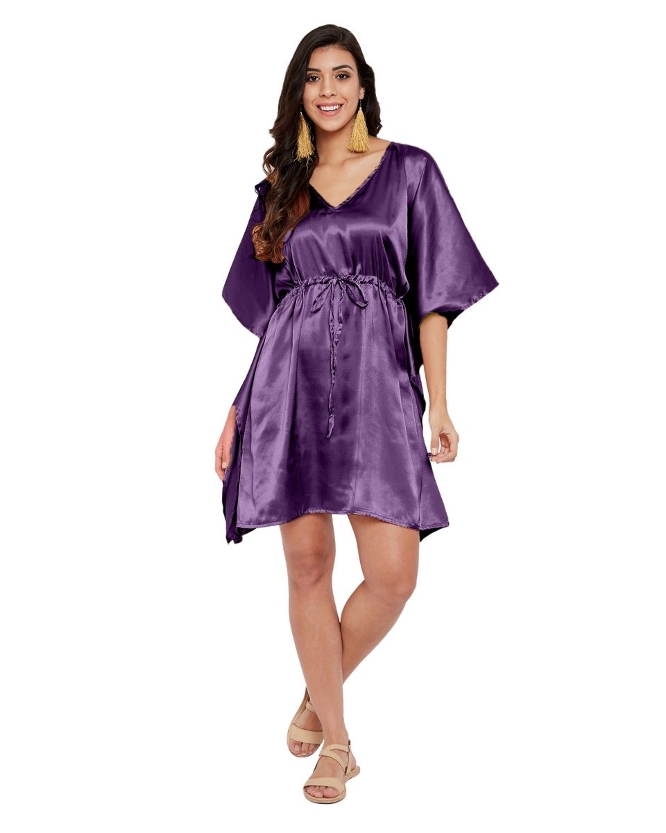 Solid Bordeaux Plus Size Purple Satin Tunic Top For Women