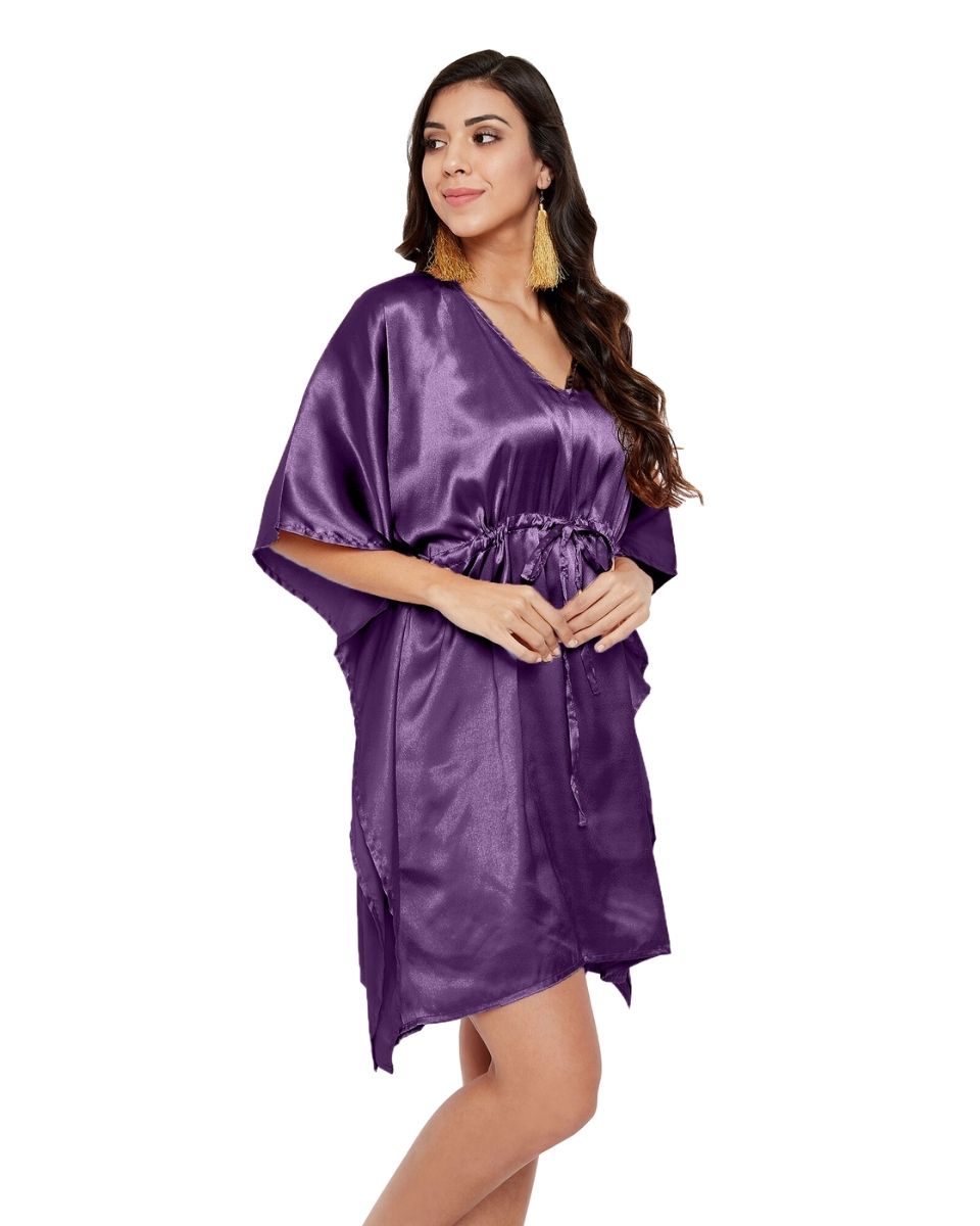 Solid Bordeaux Plus Size Purple Satin Tunic Top For Women