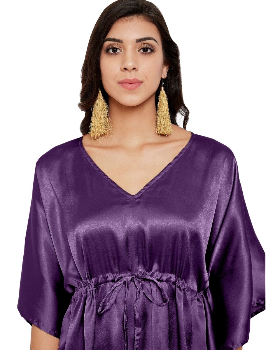 Solid Bordeaux Plus Size Purple Satin Tunic Top For Women