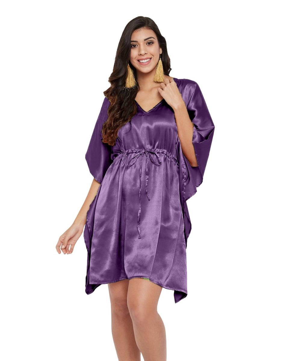 Solid Bordeaux Plus Size Purple Satin Tunic Top For Women