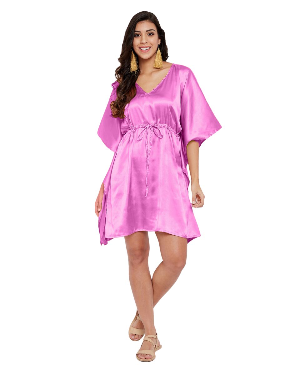 Solid Camellia Plus Size Rose Satin Tunic Top Dress For Women