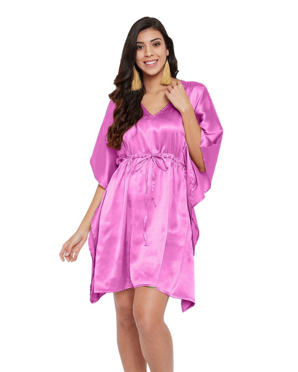 Solid Camellia Plus Size Rose Satin Tunic Top Dress For Women