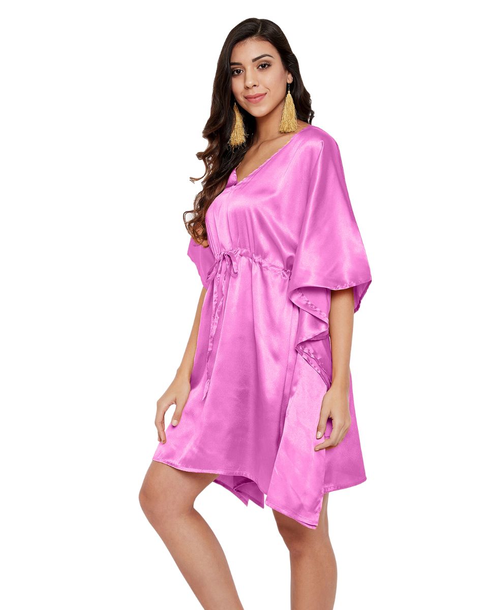 Solid Camellia Plus Size Rose Satin Tunic Top Dress For Women