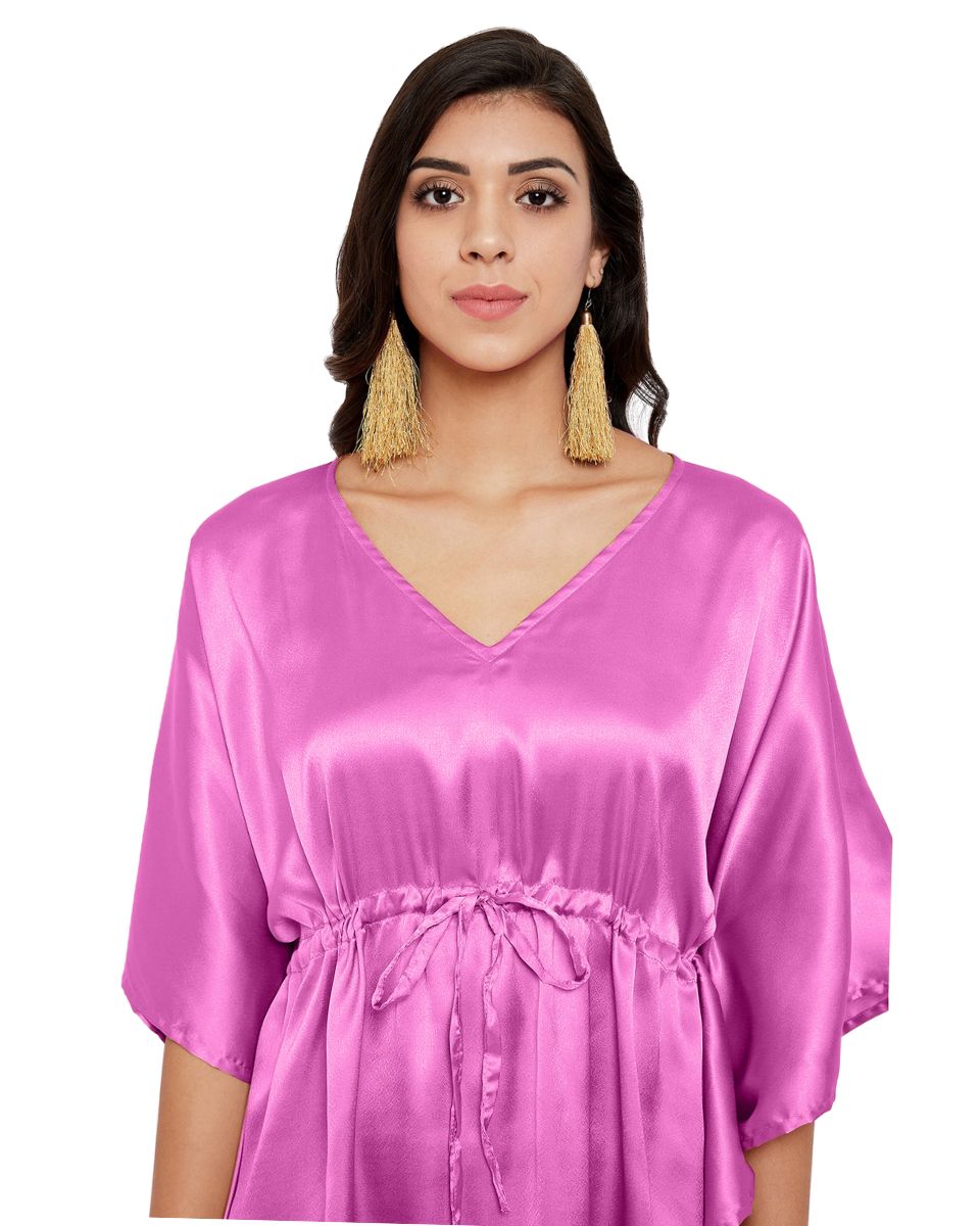 Solid Camellia Plus Size Rose Satin Tunic Top Dress For Women