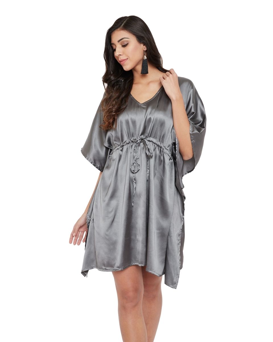 Castlerock Solid Gray Satin Tunic Top For Plus Size Women