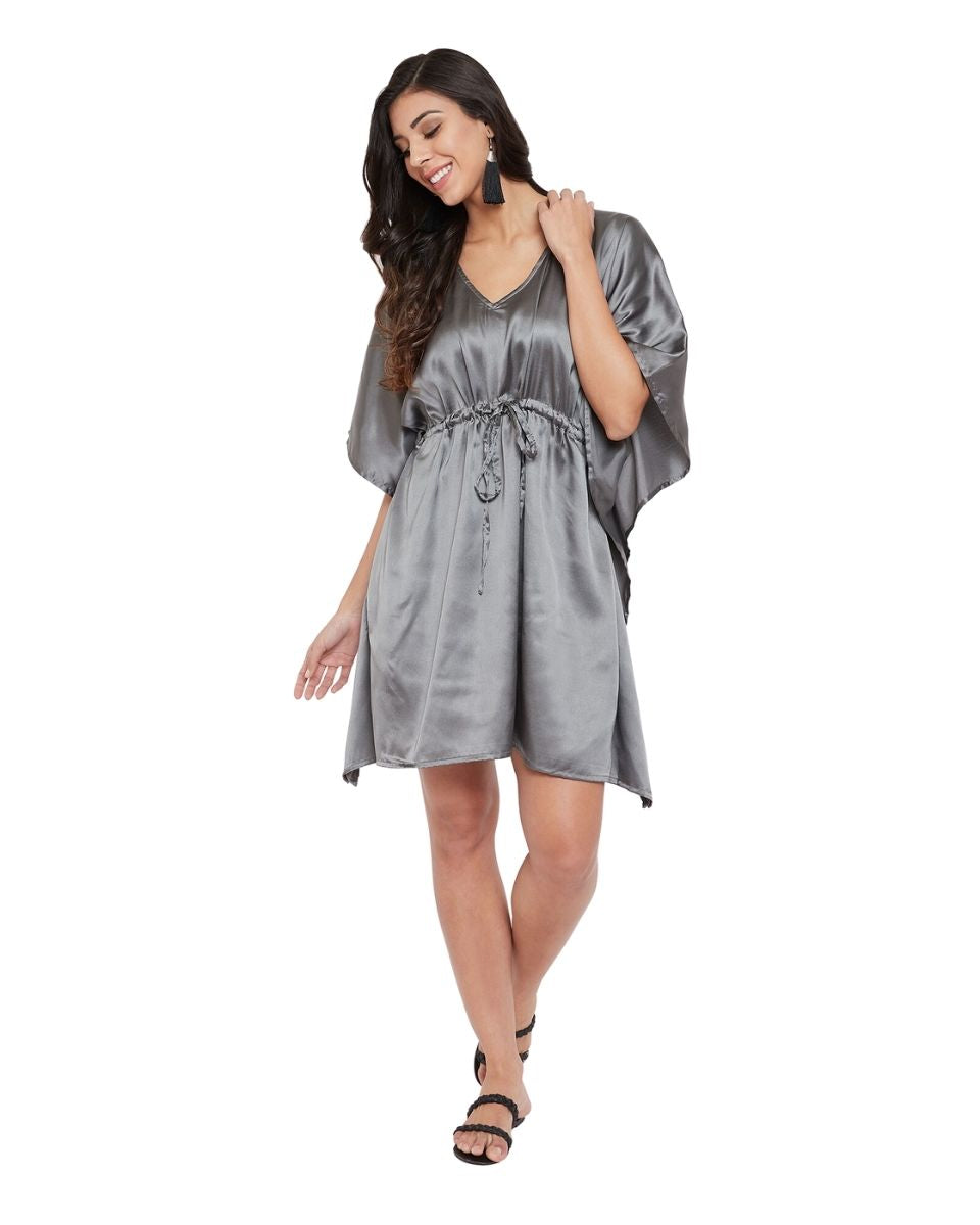 Castlerock Solid Gray Satin Tunic Top For Plus Size Women