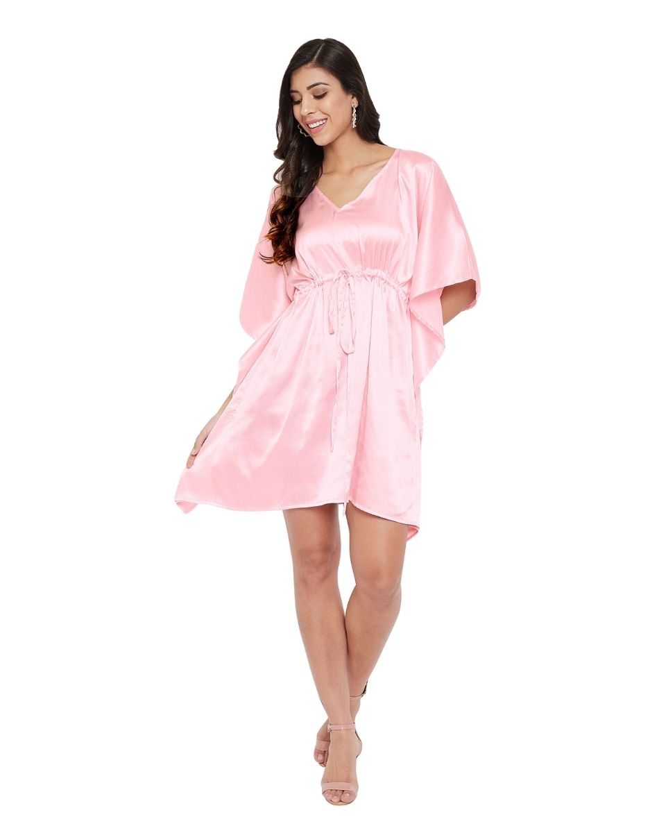 Solid Crystal Rose Satin Plus Size Tunic Top Dress Women