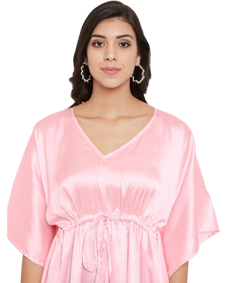 Solid Crystal Rose Satin Plus Size Tunic Top Dress Women