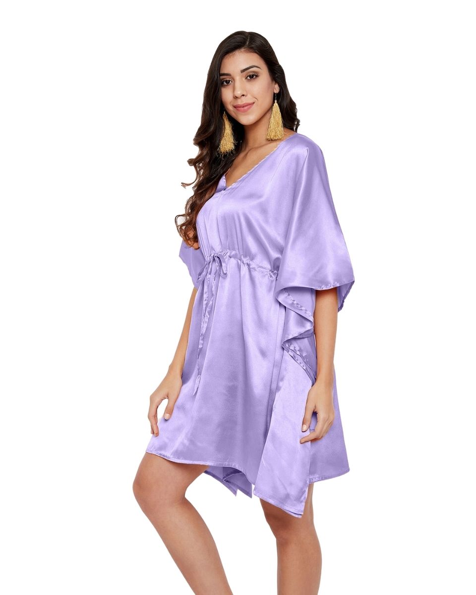 Solid Purple Satin Plus Size Tunic Nightdress For Women