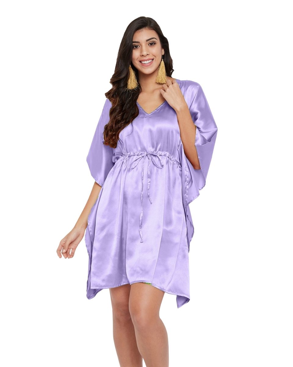Solid Purple Satin Plus Size Tunic Nightdress For Women