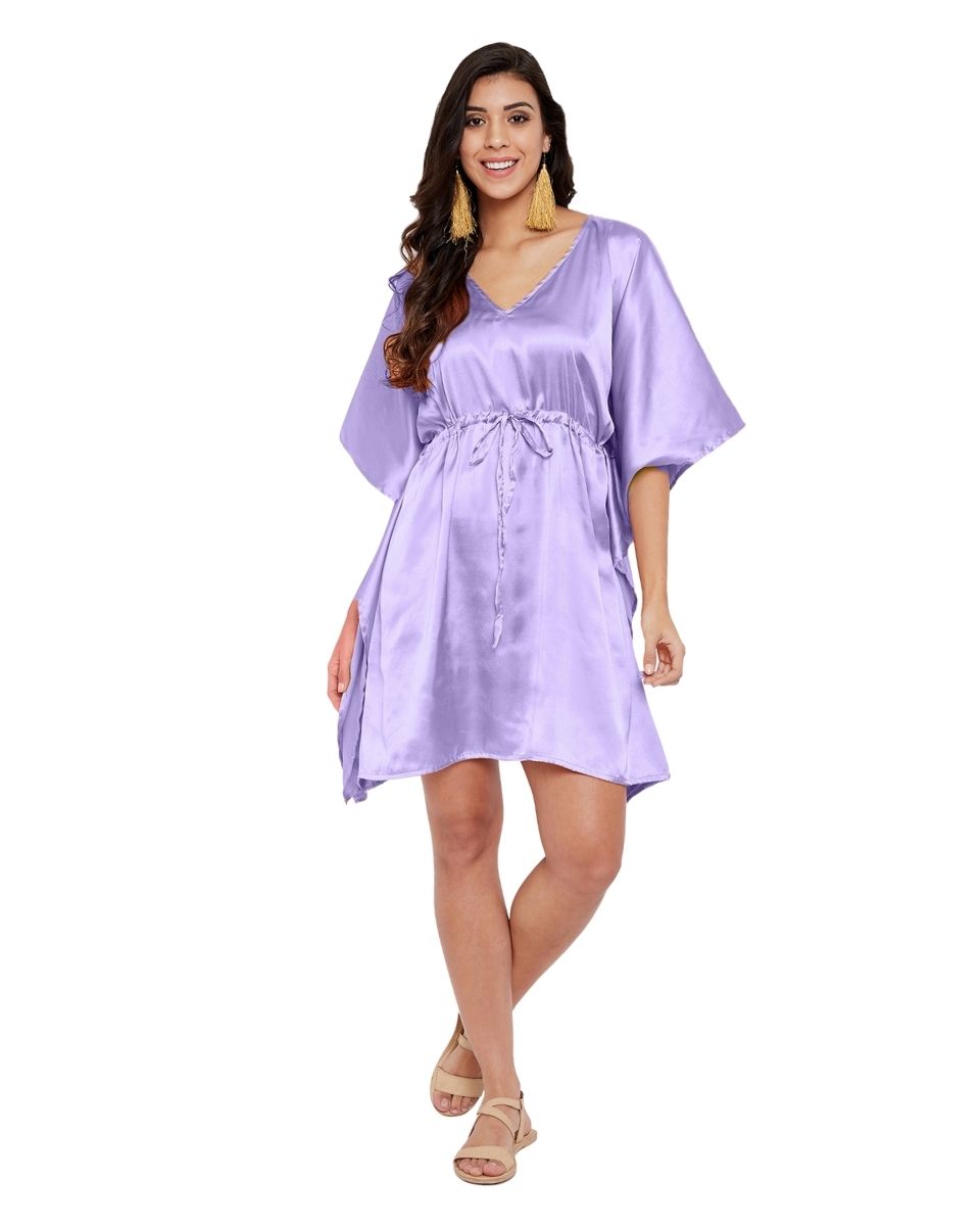 Solid Dahlia Plus Size Purple Satin Tunic Top For Women