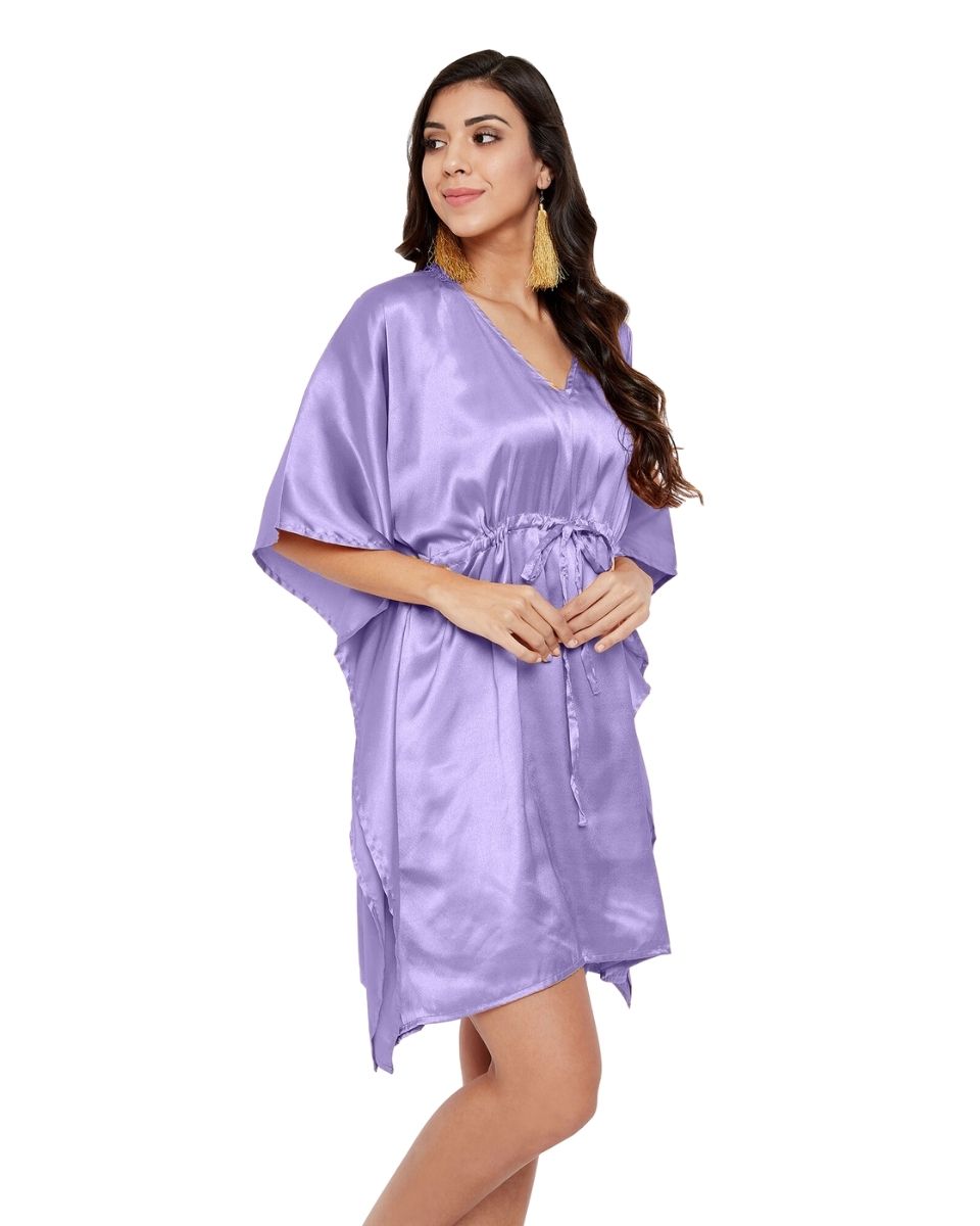 Solid Purple Satin Plus Size Tunic Nightdress For Women