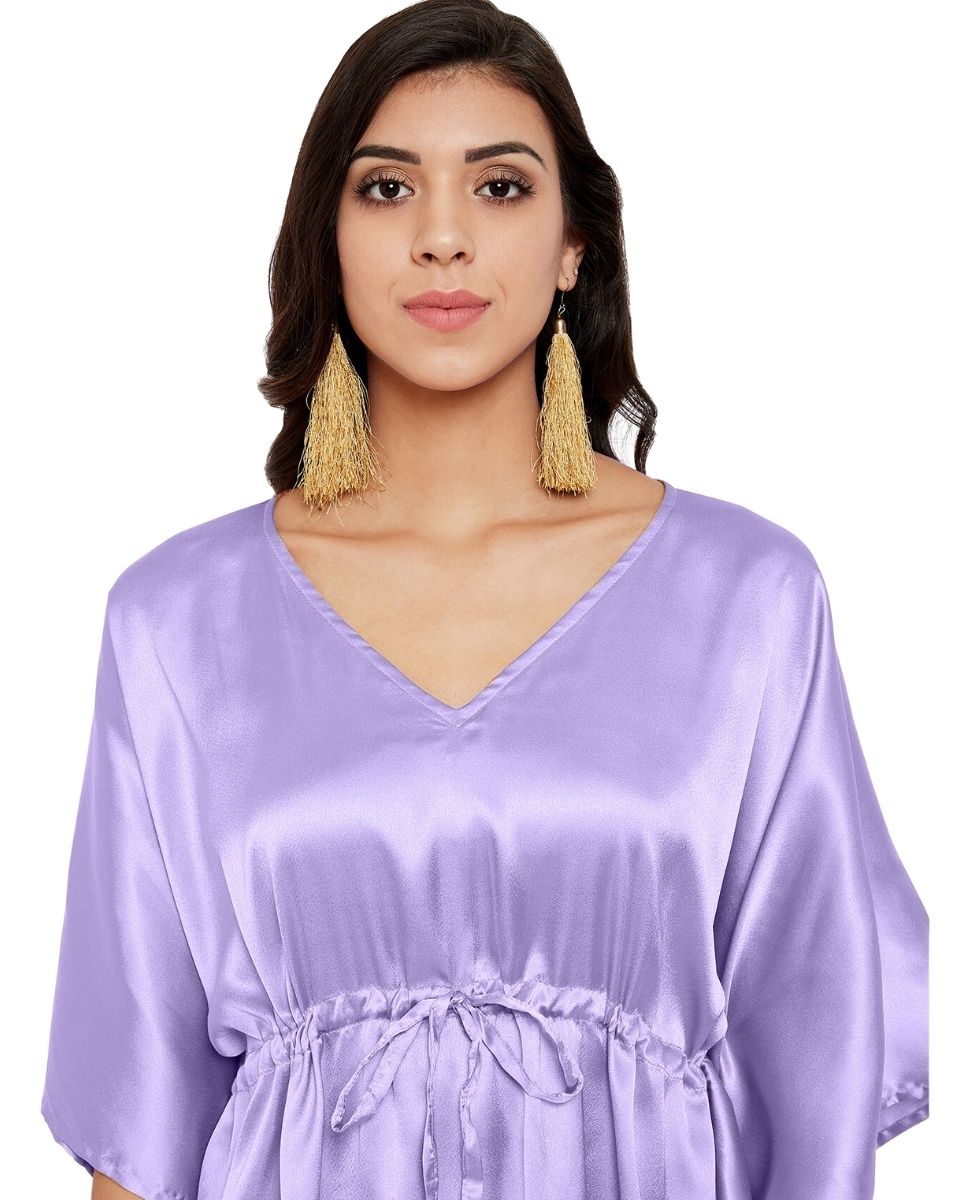 Solid Purple Satin Plus Size Tunic Nightdress For Women