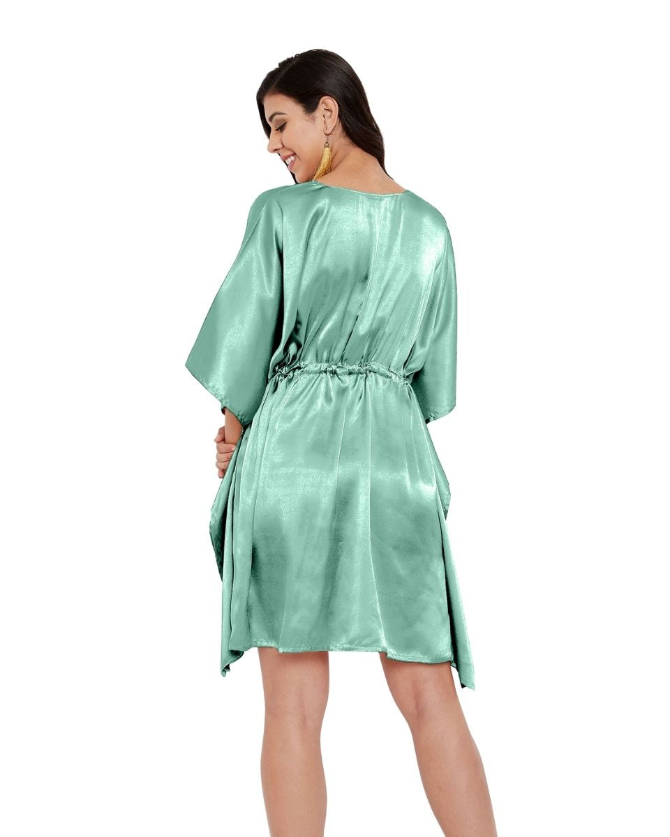 Frosty Solid Spruce Satin Tunic Top For Plus Size Women