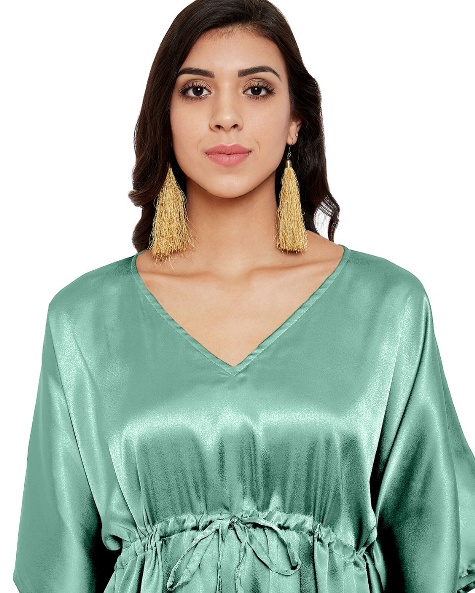 Frosty Solid Spruce Satin Tunic Top For Plus Size Women