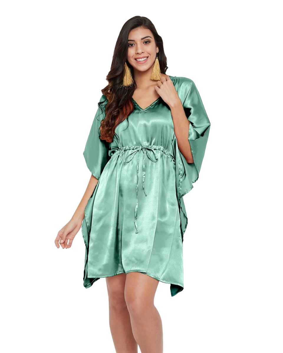 Frosty Solid Spruce Satin Tunic Top For Plus Size Women
