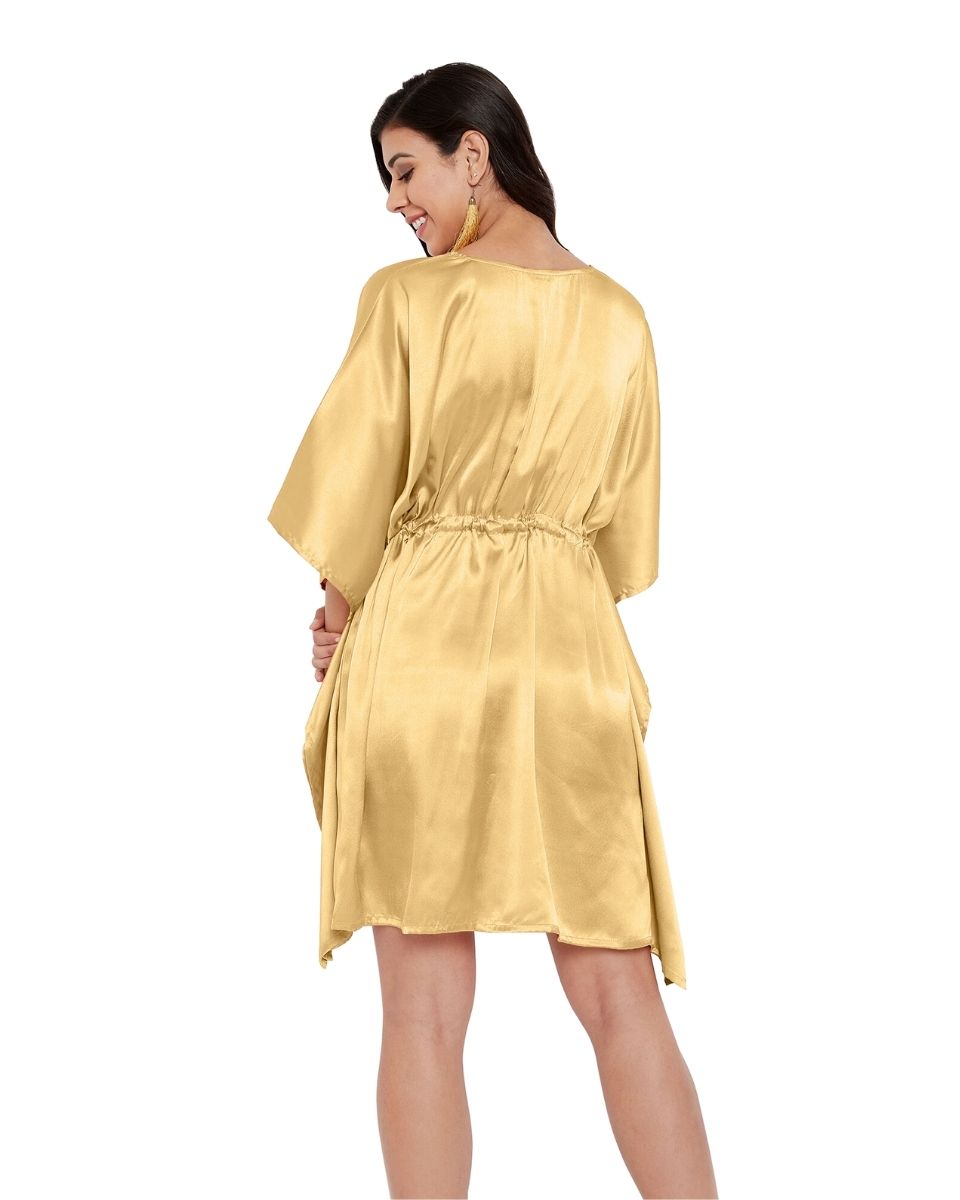 Golden Solid Satin Tunic Top Dress For Plus Size Women