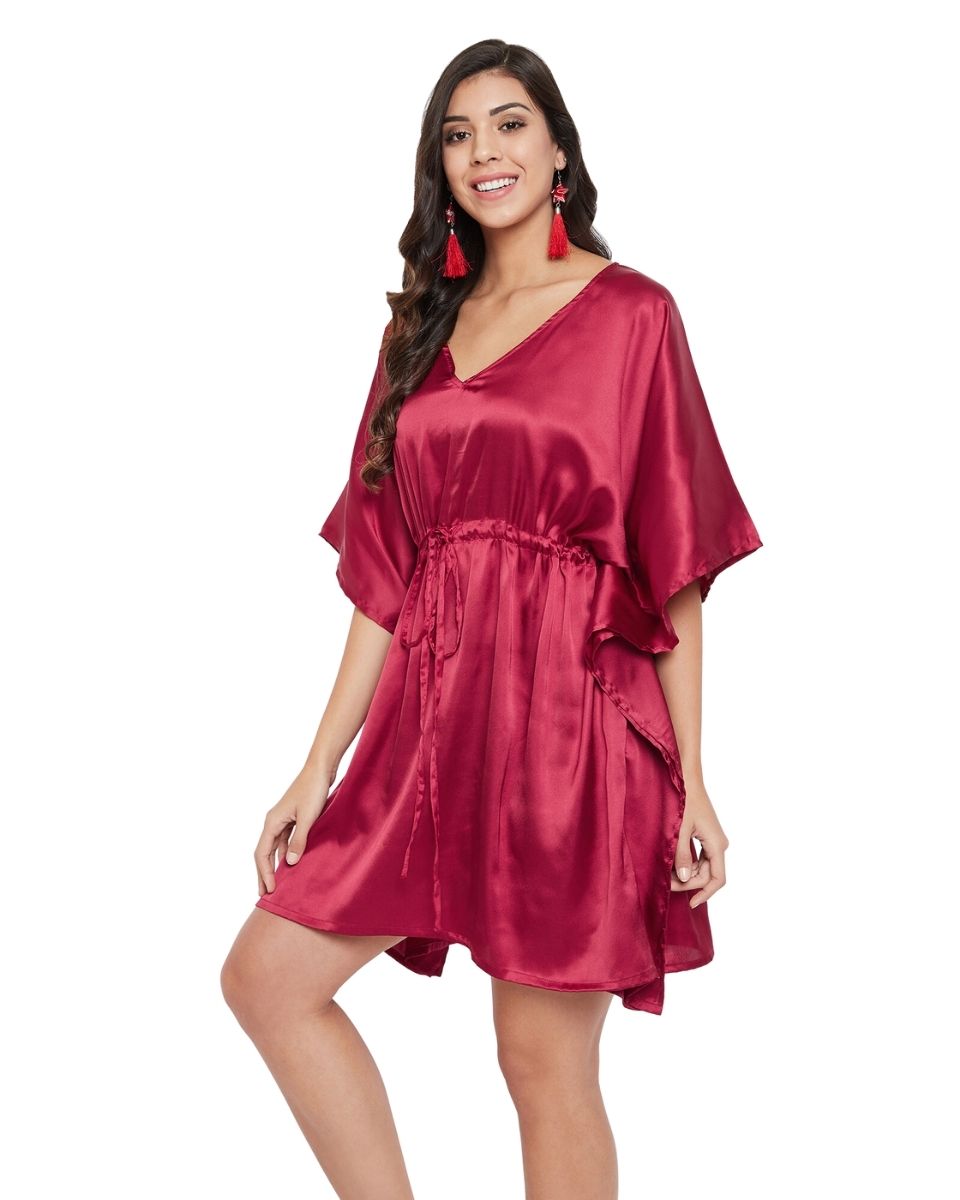 Jester Solid Red Satin Tunic Plus Size Top For Women