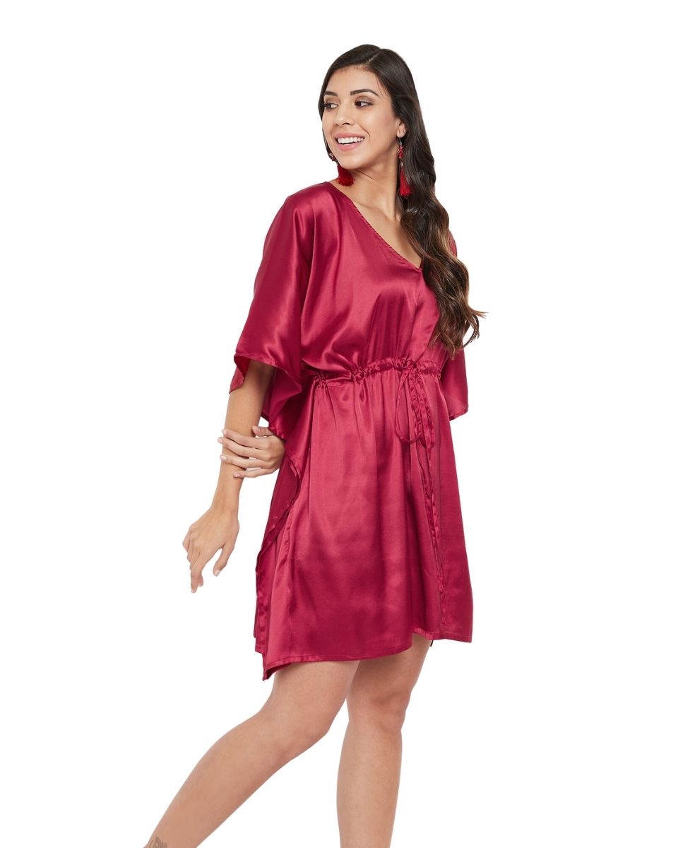 Jester Solid Red Satin Tunic Plus Size Top For Women