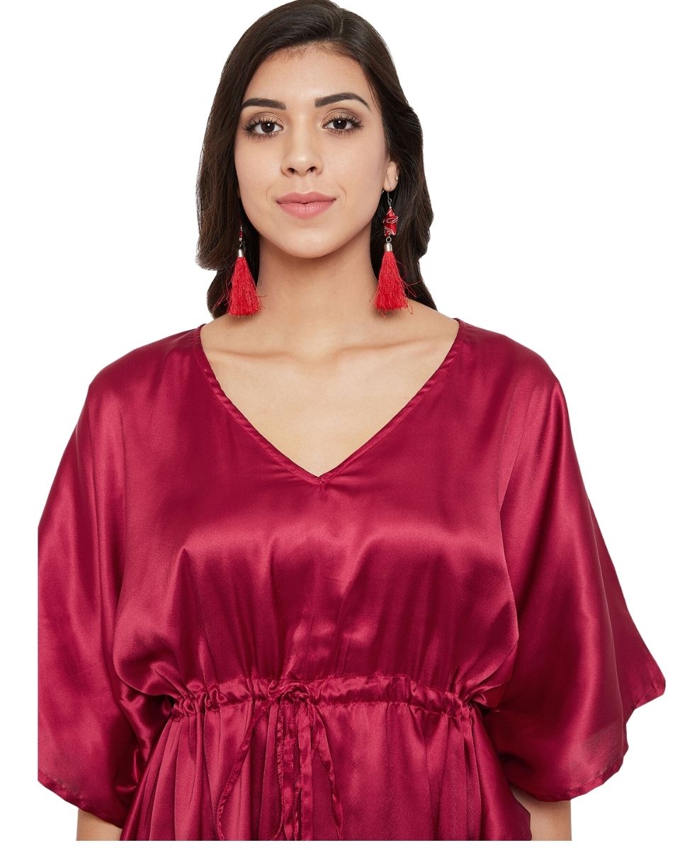Jester Solid Red Satin Tunic Plus Size Top For Women