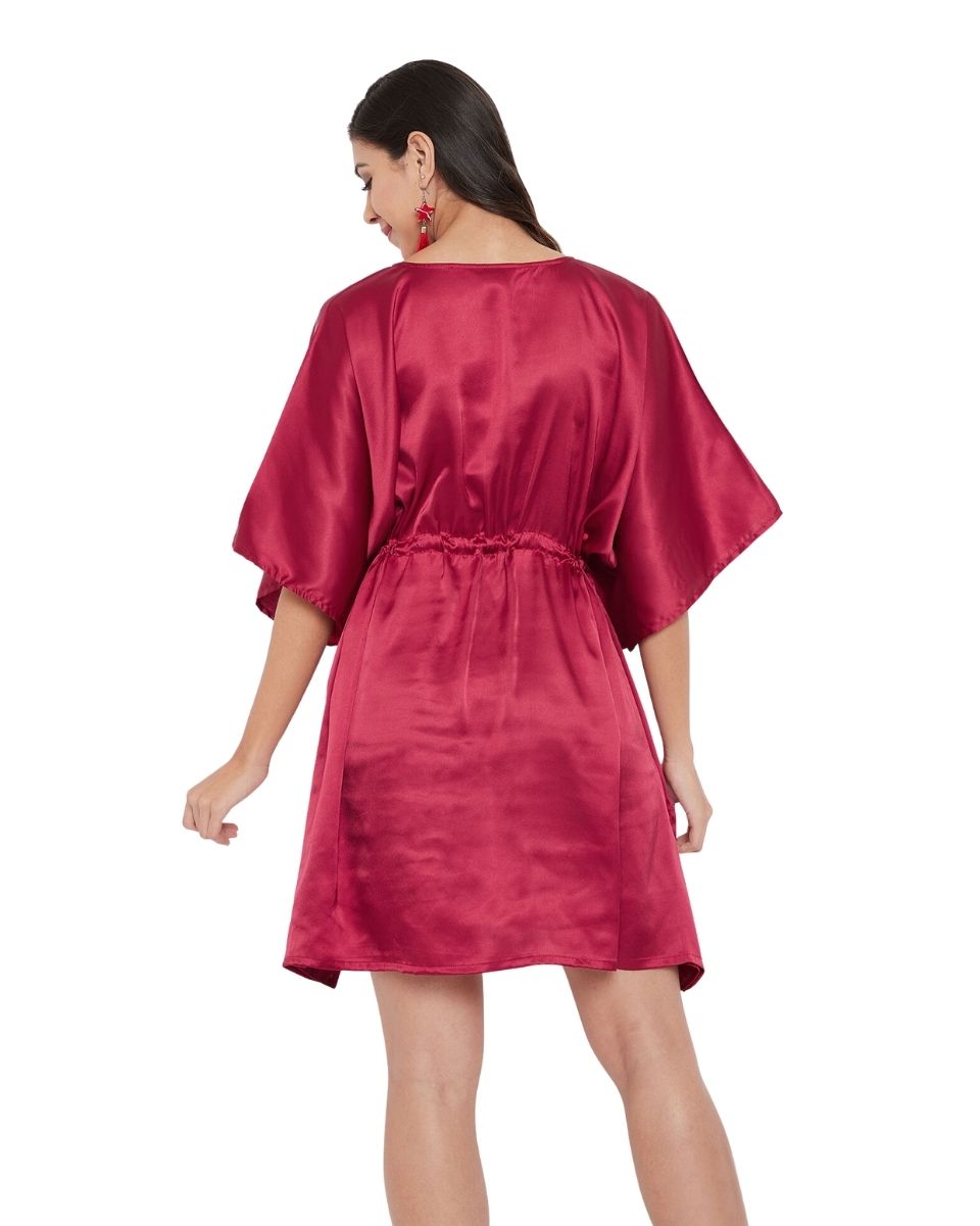 Jester Solid Red Satin Tunic Plus Size Top For Women