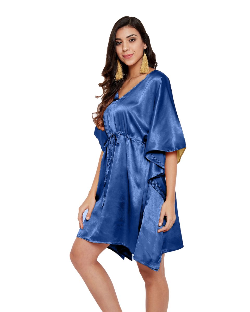 Satin Solid Navy Blue Plus Size Tunic Top For Women