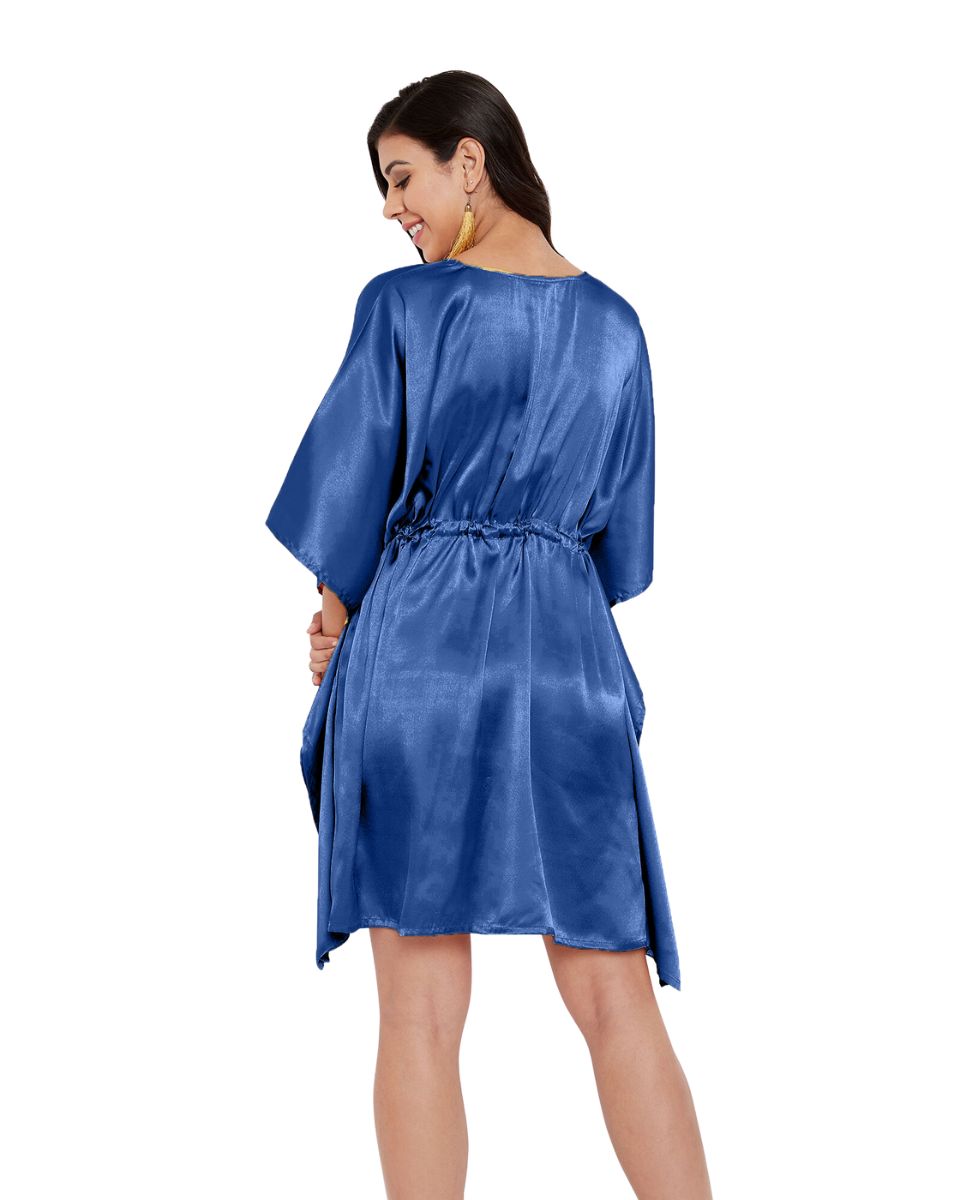 Satin Solid Navy Blue Plus Size Tunic Top For Women