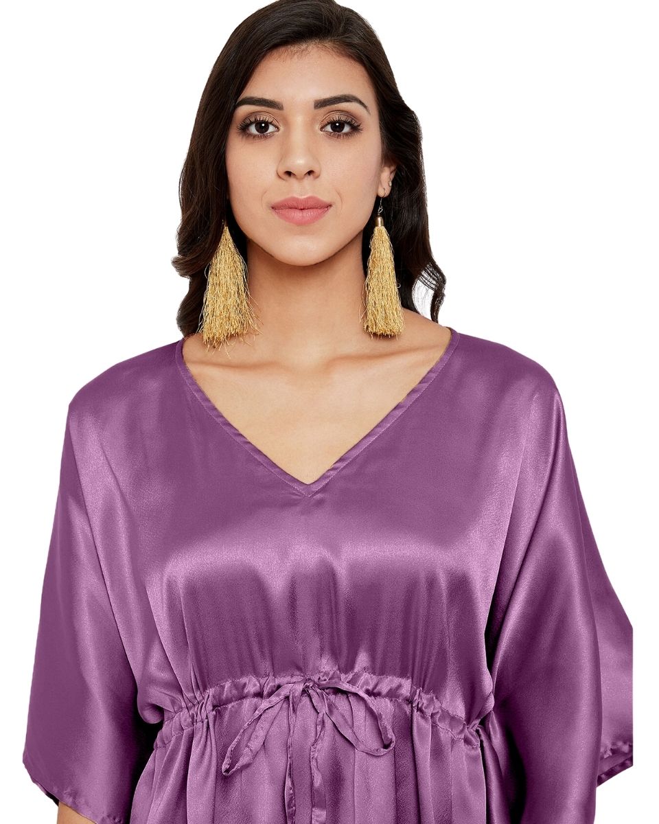 Solid Purple Passion Satin Tunic Top For Plus Size Women