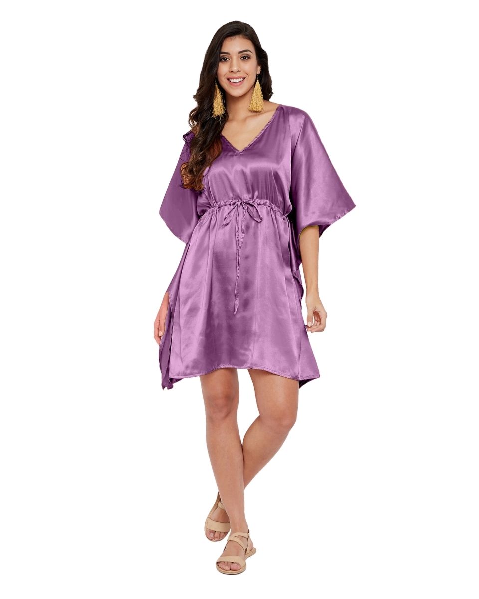 Solid Purple Passion Satin Tunic Top For Plus Size Women