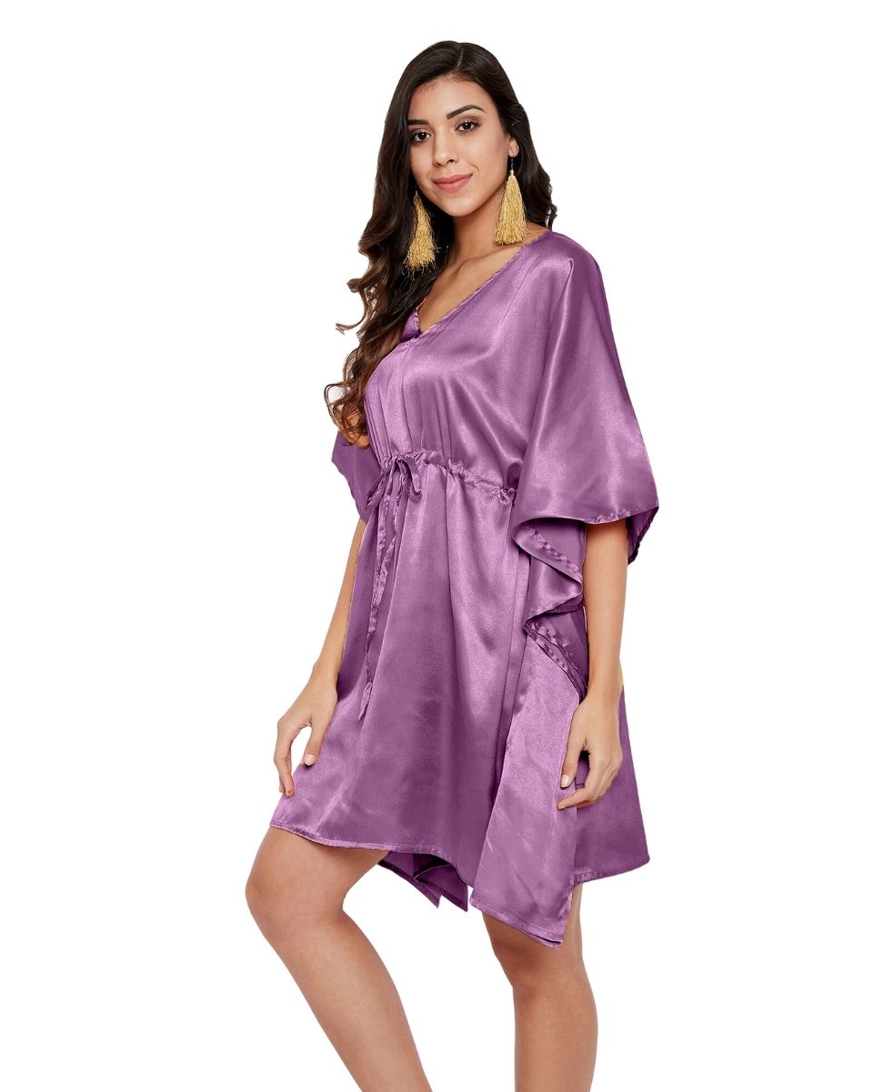 Solid Purple Passion Satin Tunic Top For Plus Size Women