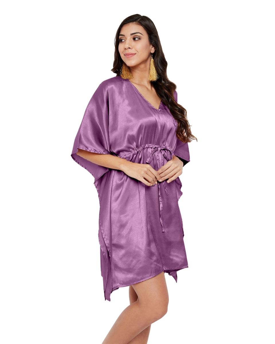 Solid Purple Passion Satin Tunic Top For Plus Size Women