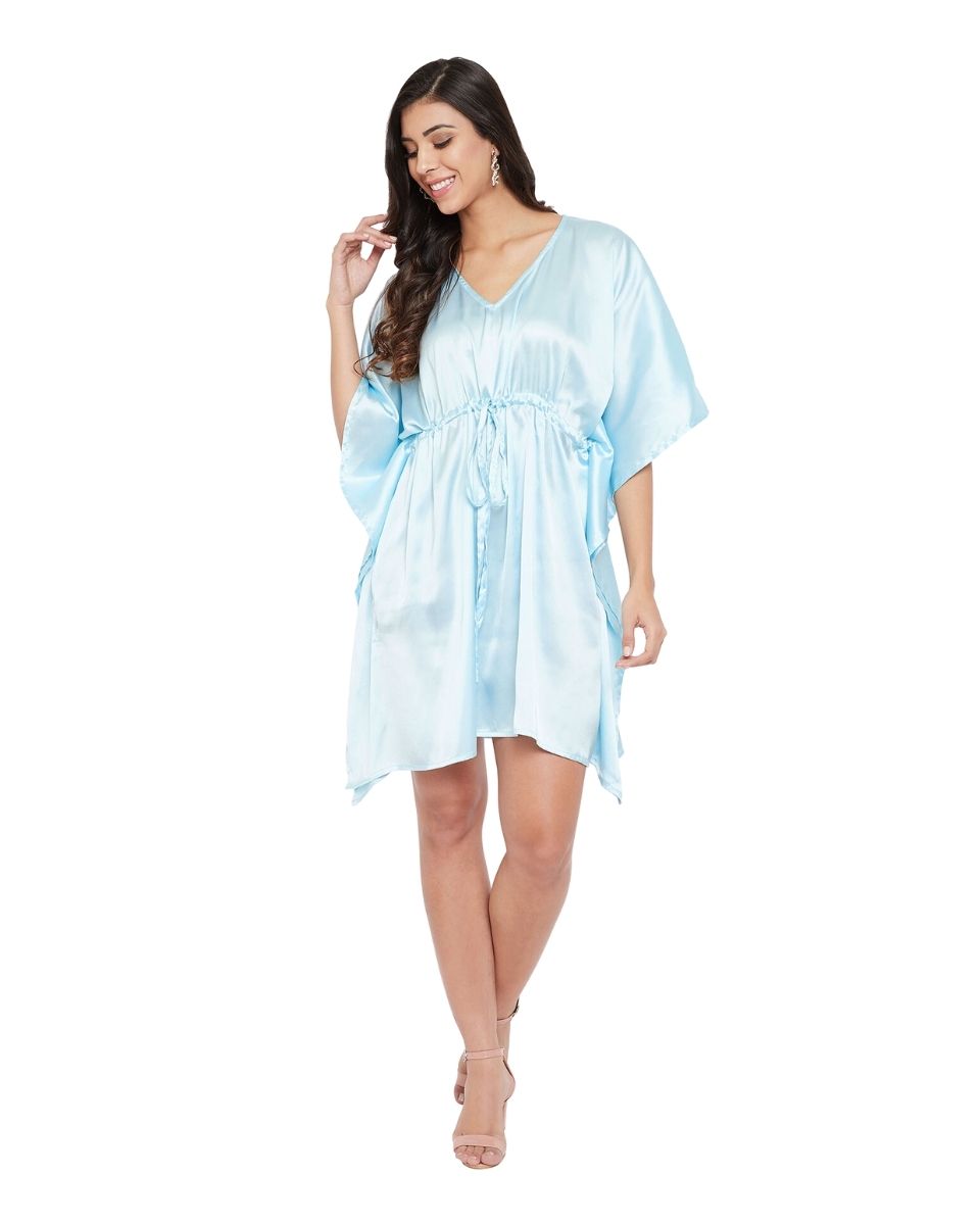 Solid Pastel Blue Satin Tunic Top For Plus Size Women