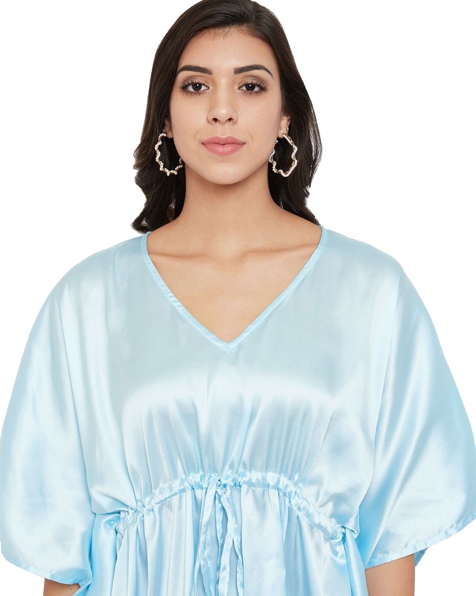 Solid Pastel Blue Satin Tunic Top For Plus Size Women