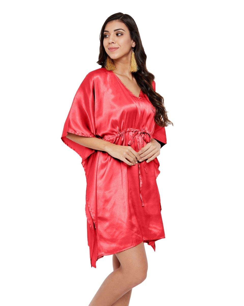 Solid Red Satin Tunic Top Dress For Plus Size Women