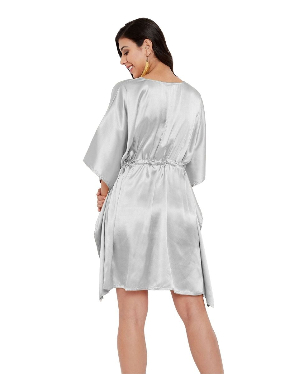 Silver Solid Gray Satin Plus Size Tunic Top For Women