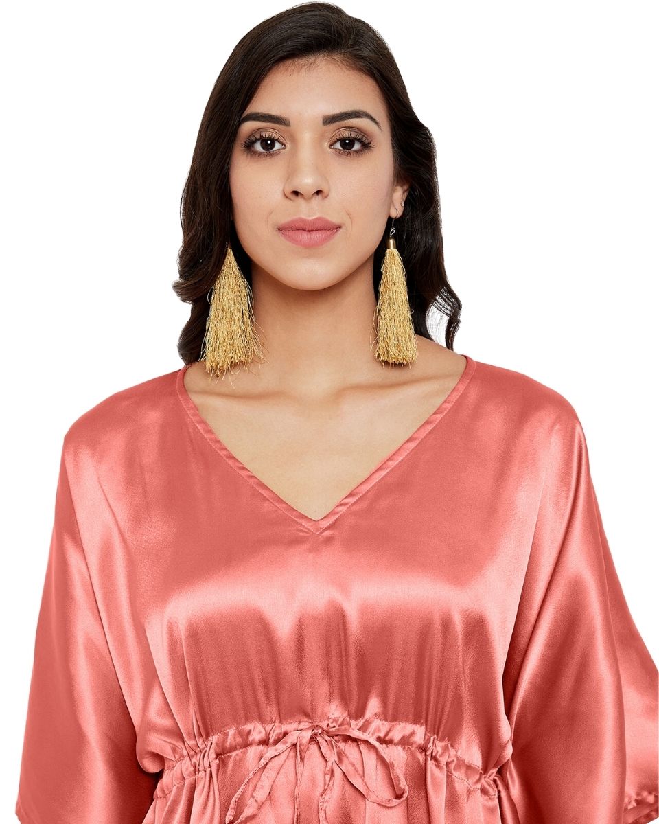 Rose Solid Salmon Satin Tunic Plus Size Top For Women
