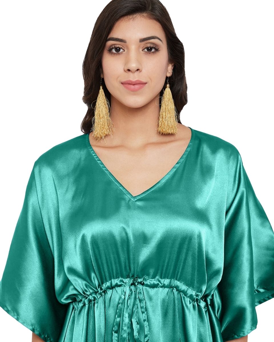 Tunic Plus Size Top Solid Teal Satin For Women Dress