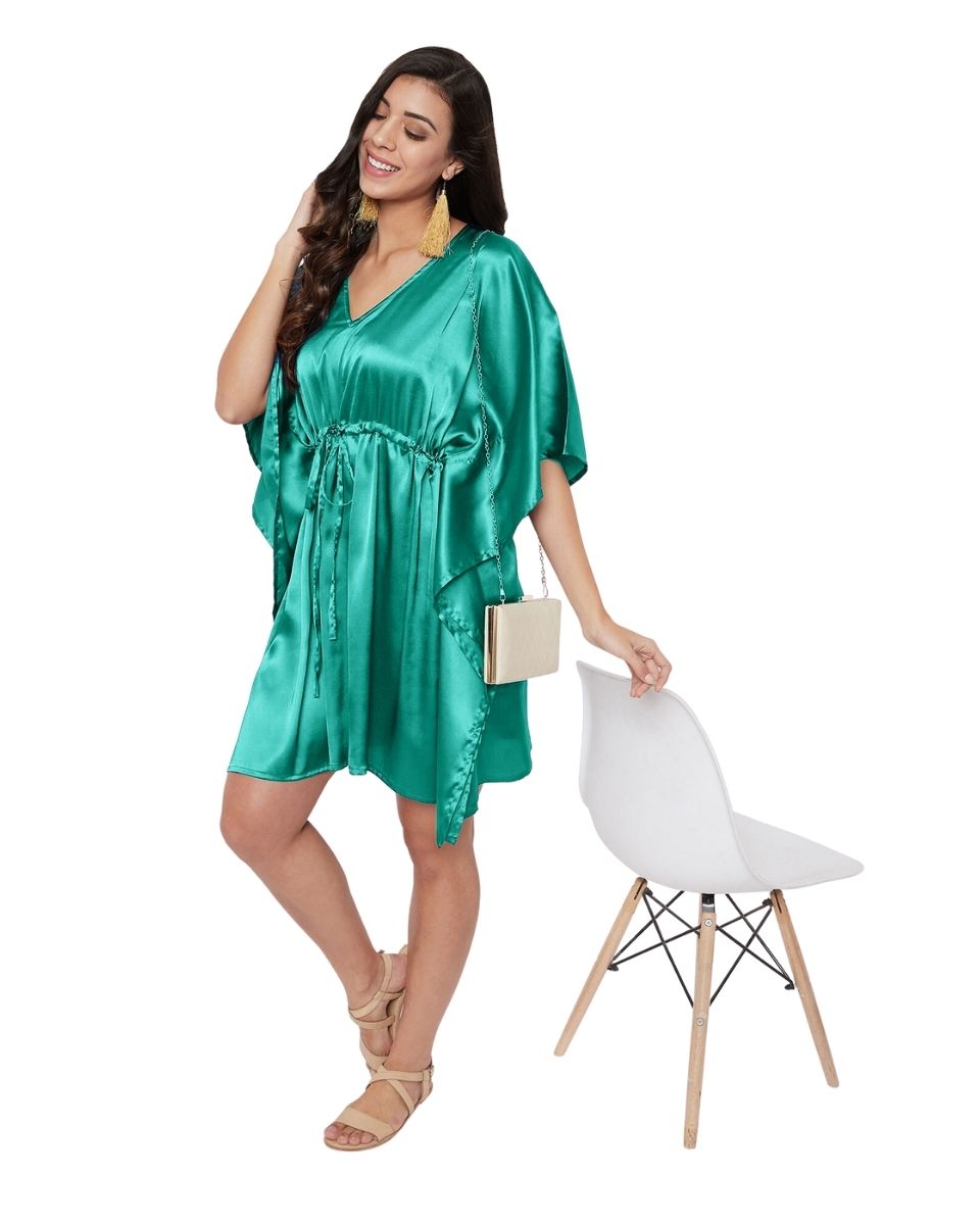 Tunic Plus Size Top Solid Teal Satin For Women Dress