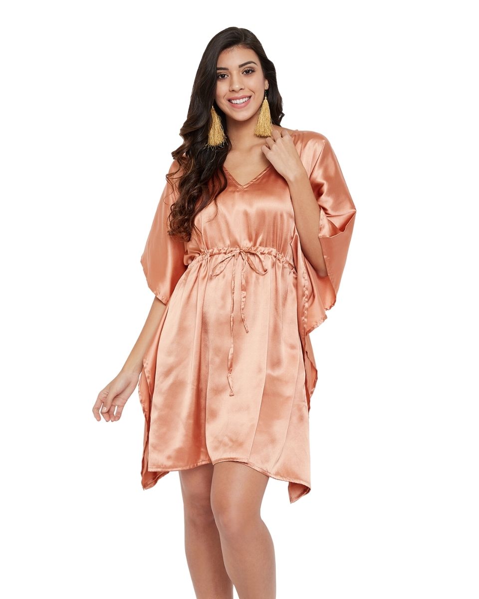 Women's Solid Terracotta Satin Tunic Top Plus Size Dress