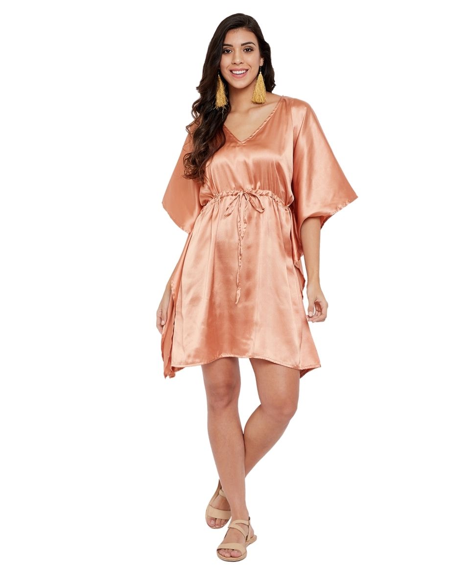 Women's Solid Terracotta Satin Tunic Top Plus Size Dress