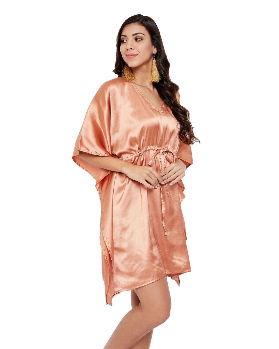 Women's Solid Terracotta Satin Tunic Top Plus Size Dress