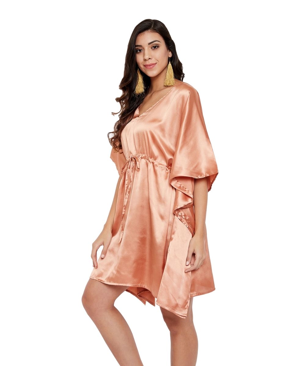 Women's Solid Terracotta Satin Tunic Top Plus Size Dress