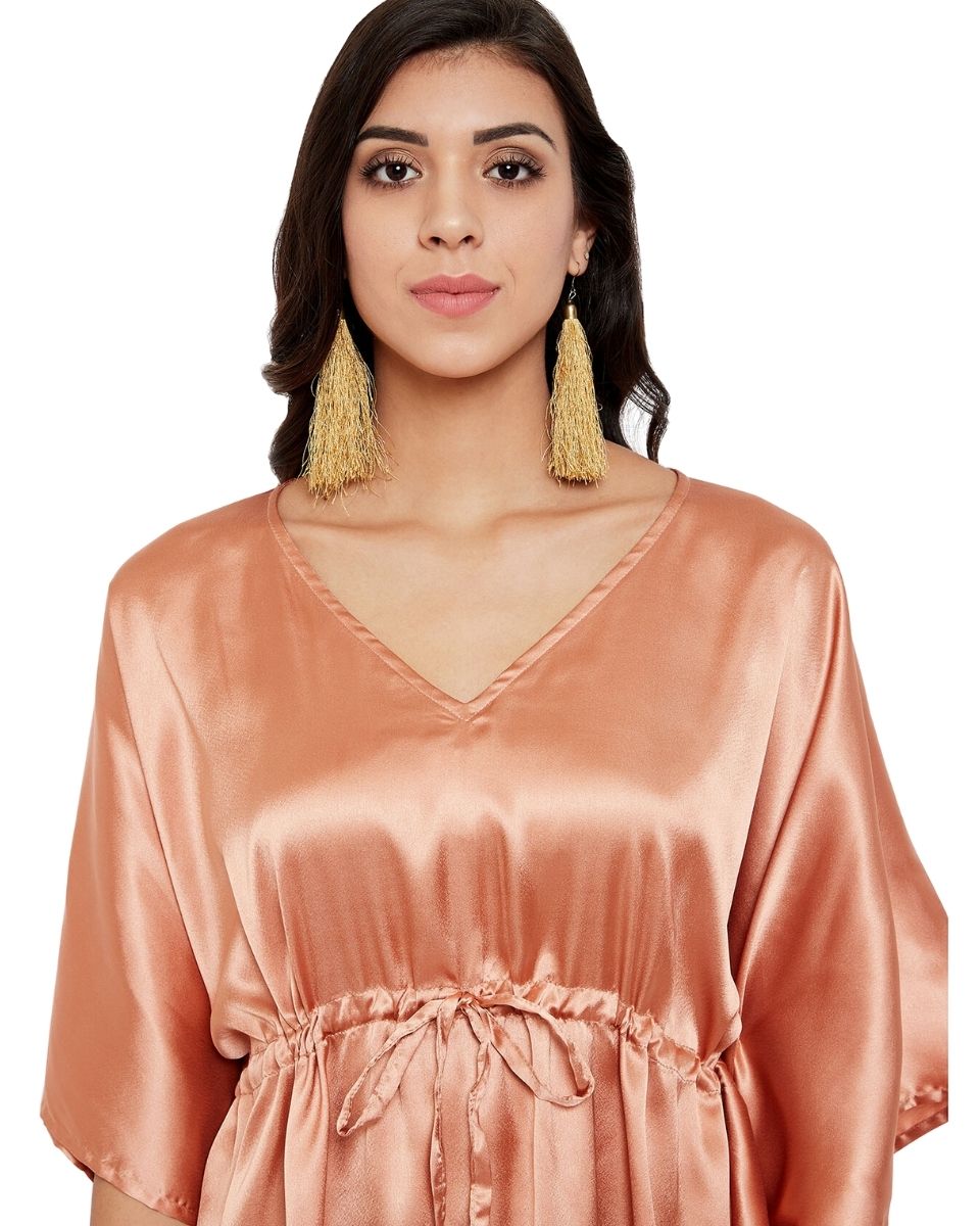 Women's Solid Terracotta Satin Tunic Top Plus Size Dress