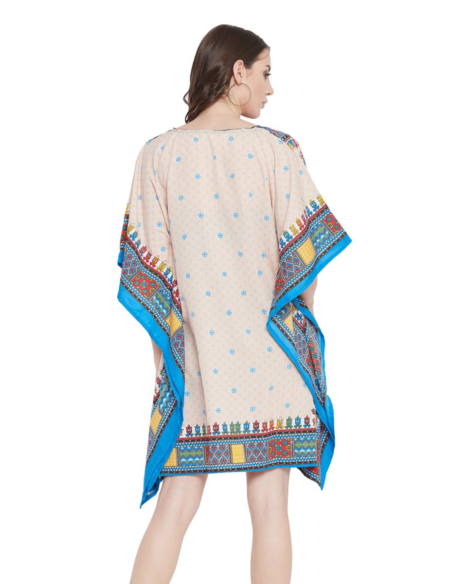 Beige Color Tribal Printed Polyester Tunic Plus Size Dress For Women