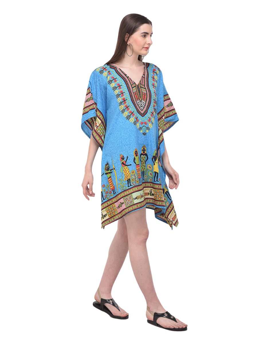 Tunic Top Plus Size Tribal Printed Blue Polyester For Women