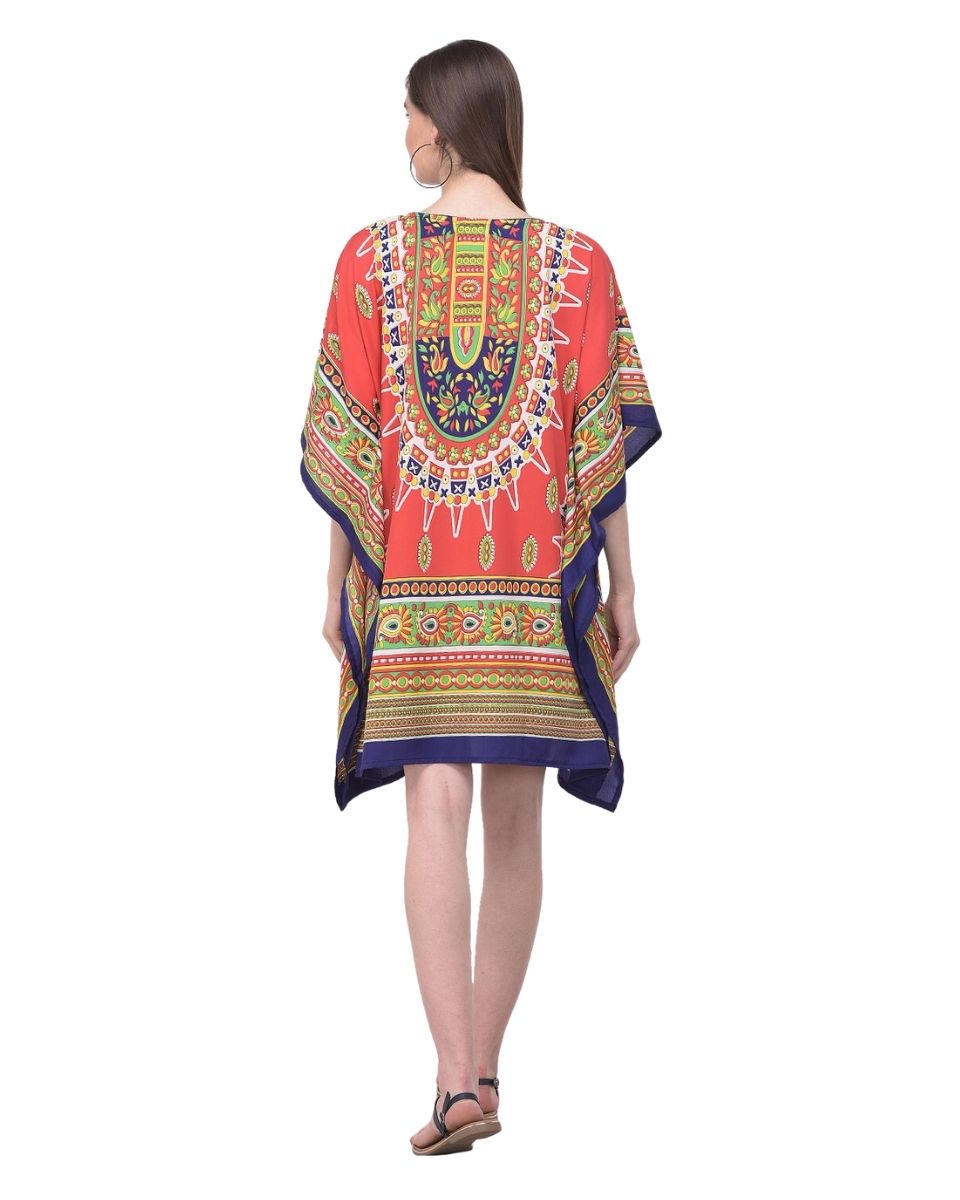 Tunic Top Red Polyester Tribal Printed For Plus Size Women